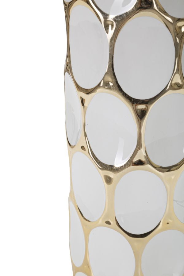Lampada da Tavolo Glam Carv 34,5x56x34,5 cm in Ceramica Bianco/Oro-3