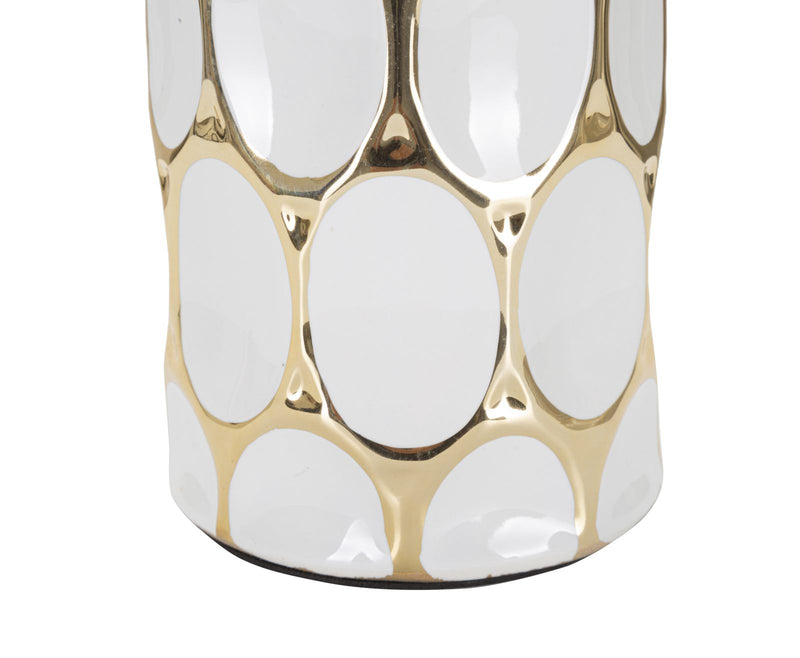 Lampada da Tavolo Glam Carv 34,5x56x34,5 cm in Ceramica Bianco/Oro-4