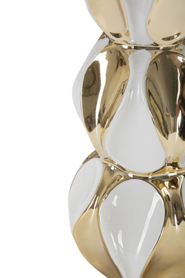 Lampada da Tavolo Glam Balls 28x46x28 cm in Ceramica Bianco/Oro-3
