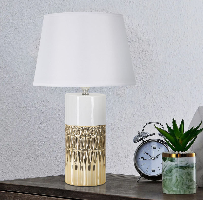 Lampada da Tavolo Glam Elegant 30x48,5x30 cm in Ceramica Bianco/Oro-5