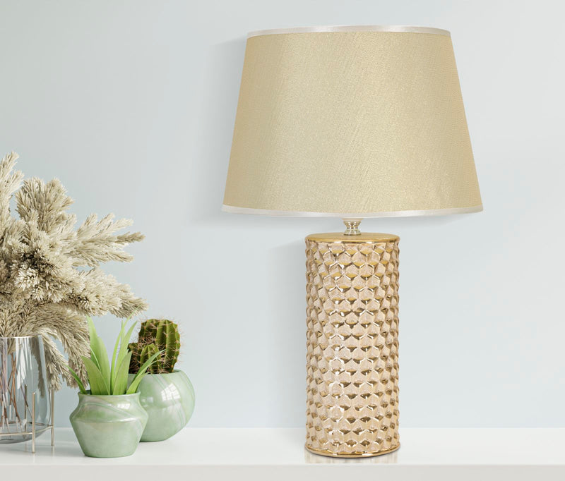 Lampada da Tavolo Glam Gold 30x47,5x30 cm in Ceramica Bianco/Oro-5