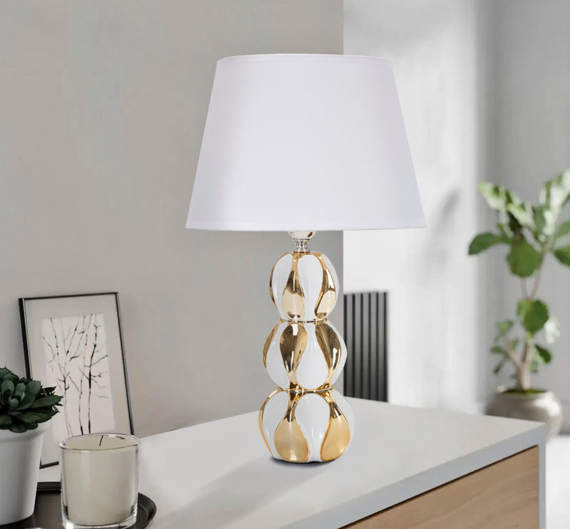Lampada da Tavolo Glam Balls 28x46x28 cm in Ceramica Bianco/Oro-5