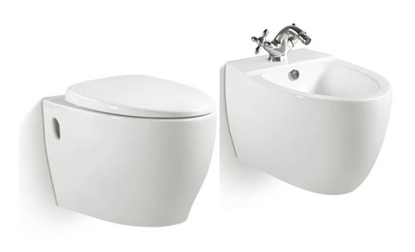 Paar hängende Sanitärkeramik WC und Bidet aus Keramik 39 x 57 x 35 cm Vorich rund weiß acquista