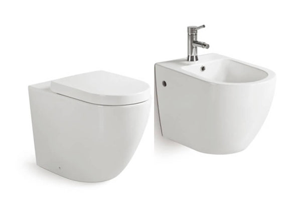 online Paar wandmontierte WC- und Bidet-Sanitärarmaturen aus Keramik, 36,5 x 56 x 41 cm, Vorich Vortix, weiß