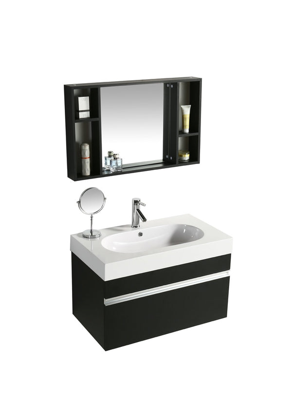 acquista Badezimmer-Hängeschrank 90 cm aus MDF mit schwarzem Vorich Idea Spiegel