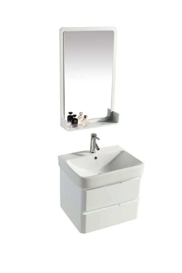 Abgehängter Badezimmerschrank 60 cm aus PVC mit weißem Vorich-weißem Spiegel prezzo