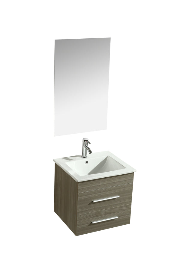 Badezimmer-Hängeschrank 53 cm aus MDF mit Vorich-Spiegel in Jasmingrau sconto