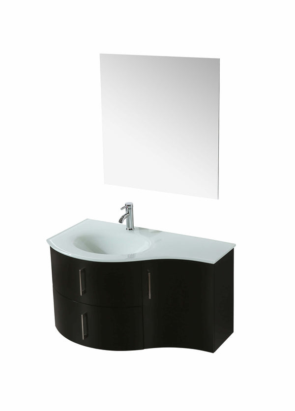 online Badezimmer-Hängeschrank 104 cm schwarz Vorich Kursal Waschbecken links und Spiegel