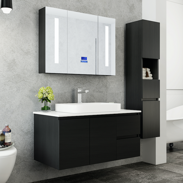 sconto Badezimmer-Hängeschrank 100 cm Spiegelwaschbecken und 1 Tokyo-Wohnwand