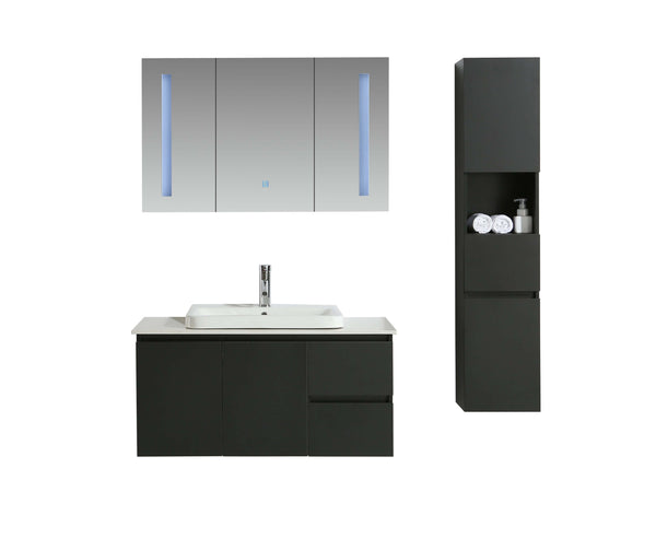Badezimmer-Hängeschrank 120 cm Spiegelwaschbecken und 1 Vorich Tokyo Black Wohnwand prezzo