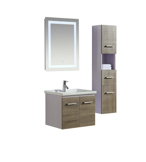 online Badezimmer-Hängeschrank 60 cm Spiegelwaschbecken und 1 Wandelement Vorich Istanbul Grey