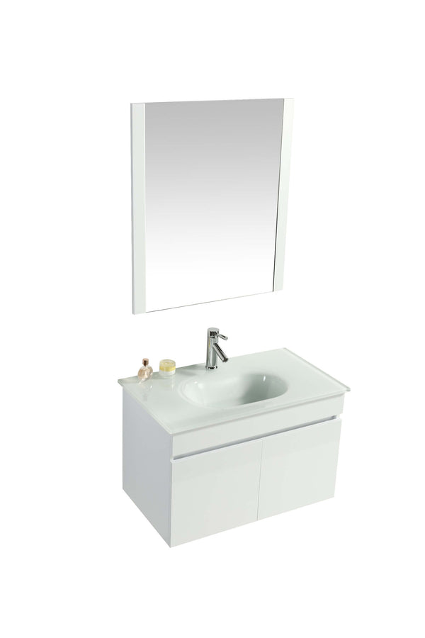 sconto Badezimmer-Hängeschrank 80 cm Vorich Easy White Waschbecken und Spiegel