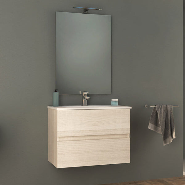 sconto Badezimmer-Hängeschrank 74 cm Tavassi Giove Rovere Bianco Waschbecken und Spiegel