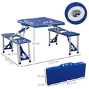 Set Campeggio Tavolino Pieghevole 4 Sedie in Alluminio e Plastica Azzurro -3