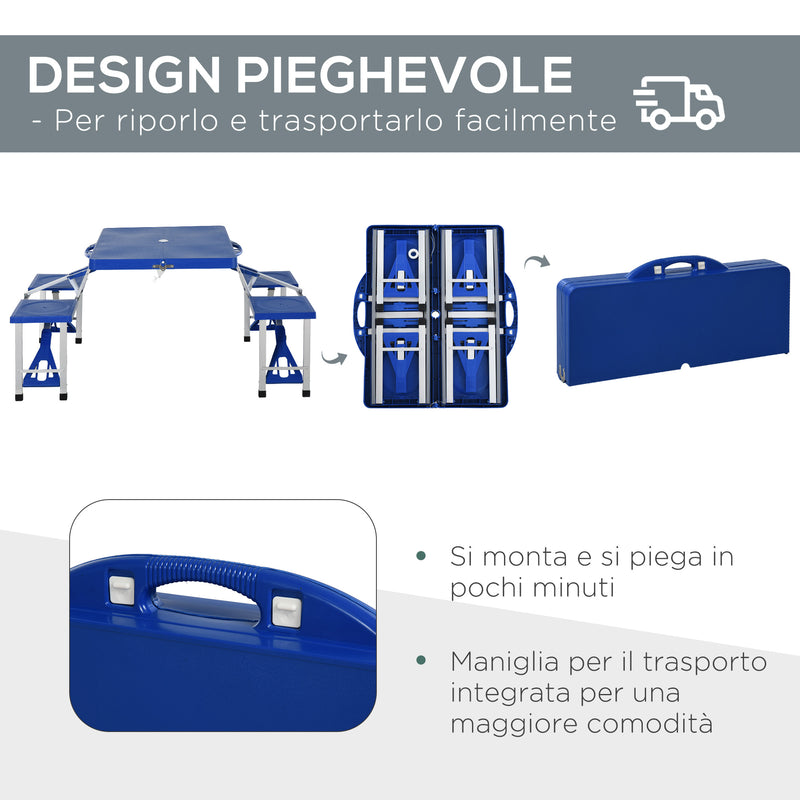 Set Campeggio Tavolino Pieghevole 4 Sedie in Alluminio e Plastica Azzurro -4