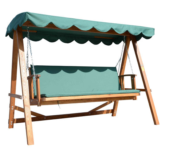 acquista 3-Sitzer-Gartenschaukel aus Holz mit grünem Sonnendach