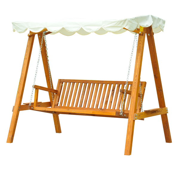 3-Sitzer-Gartenschaukel aus Kiefernholz mit weißem Sonnendach prezzo
