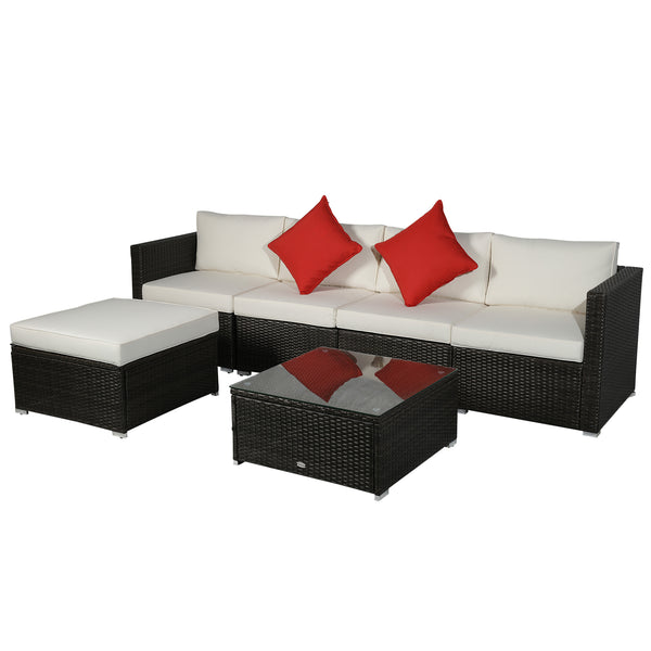 acquista Garten-Lounge-Set aus synthetischem Rattan, 4 Pouf-Sesseln und braunem Couchtisch