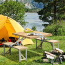 Tavolino da Campeggio Picnic Pieghevole in legno con 4 sedie -2
