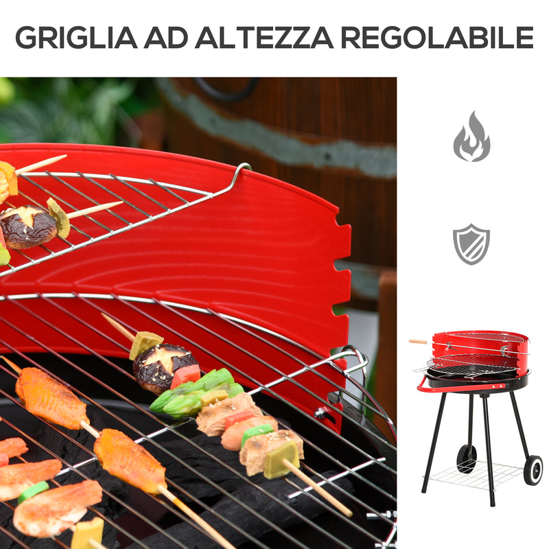 Barbecue a Carbone Carbonella con Ruote Nero e Rosso 67x51x82 cm -5