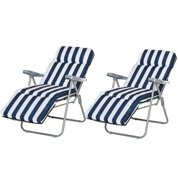 prezzo Set mit 2 verstellbaren Garten-Liegestühlen mit gestreifter Polsterung und weißen und blauen Armlehnen