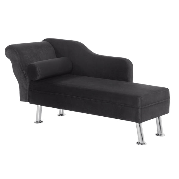 Chaiselongue-Sofa mit rundem Kissen aus schwarzem Flanell 160 x 56 x 75 cm online
