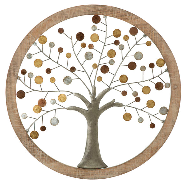 prezzo Wandpaneel Baum des Lebens Spiegel Ø61x1,8 cm in Eisen und Gold und natürlichem MDF