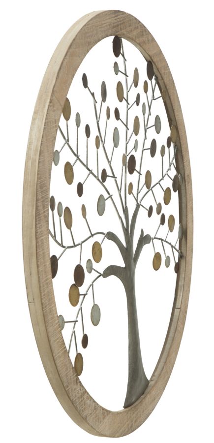 Pannello da Muro Albero della Vita Mirror Ø61x1,8 cm in Ferro e MDF Oro e Naturale-2