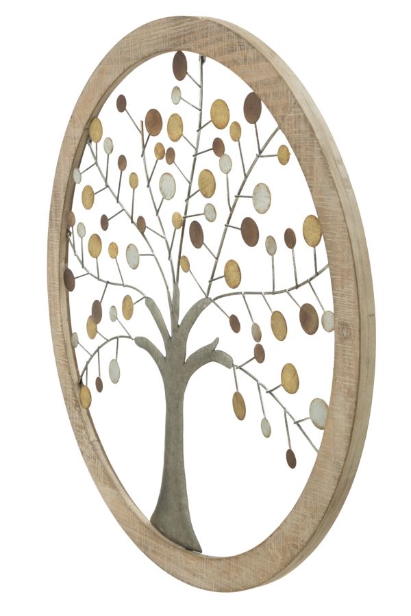 Pannello da Muro Albero della Vita Mirror Ø61x1,8 cm in Ferro e MDF Oro e Naturale-3