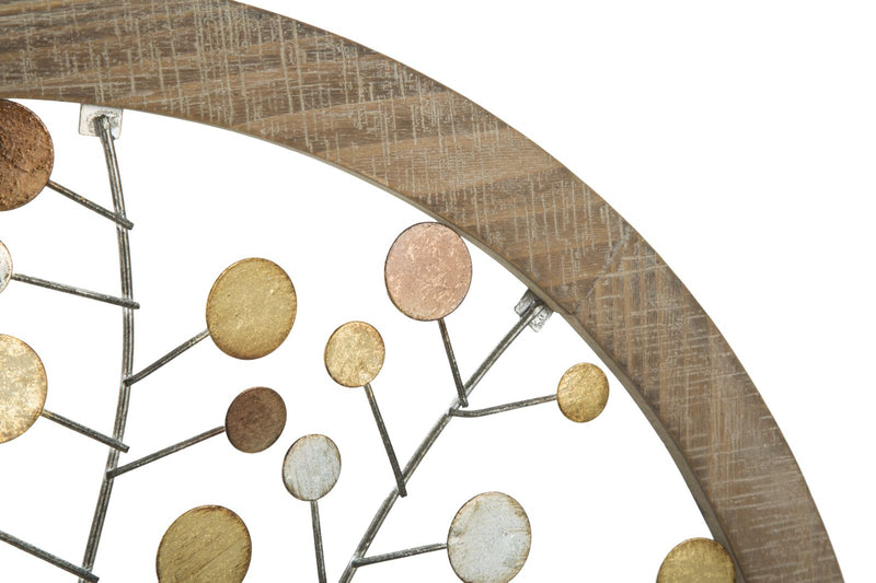 Pannello da Muro Albero della Vita Mirror Ø61x1,8 cm in Ferro e MDF Oro e Naturale-4