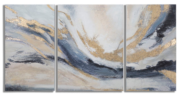 sconto Malerei auf Leinwand Gaspons Set 3-tlg. 45x2,7x80-60x2,7x80 cm in Kiefernholz und mehrfarbiger Leinwand