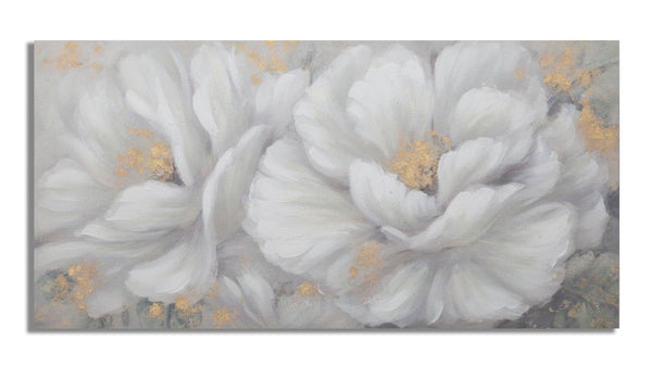 sconto Gemälde auf Leinwand Weiß/Gold Blume 140x3,7x70 cm in Kiefernholz und mehrfarbiger Leinwand