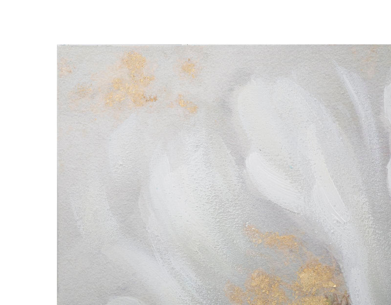 Dipinto su Tela Bianco/Oro Flower 140x3,7x70 cm in Legno di Pino e Canvas Multicolor-2