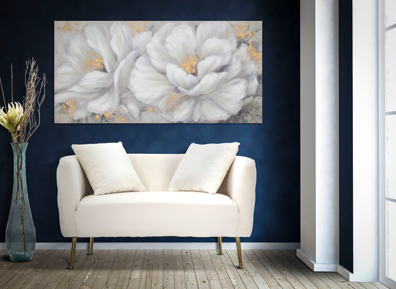 Dipinto su Tela Bianco/Oro Flower 140x3,7x70 cm in Legno di Pino e Canvas Multicolor-5