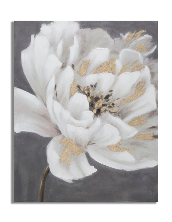 Gemälde auf Leinwand Weiß/Gold Blume 80x3,7x100 cm in Kiefernholz und mehrfarbiger Leinwand online