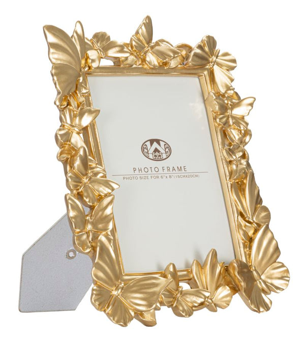 Goldener Schmetterlingsrahmen 24,5x4x30,5 cm aus Polyresin und Goldglas online