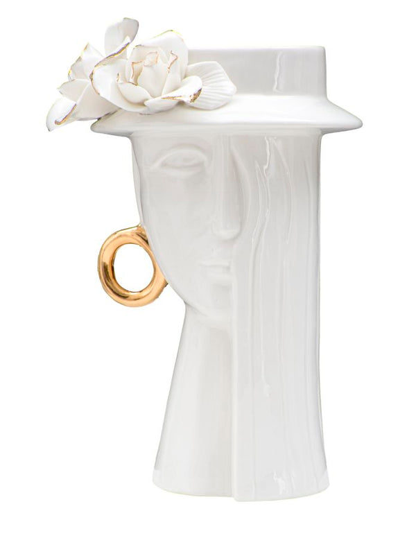 Elegante Vase Frau 15x13,3x23,5 cm Weißes und goldenes Porzellan acquista