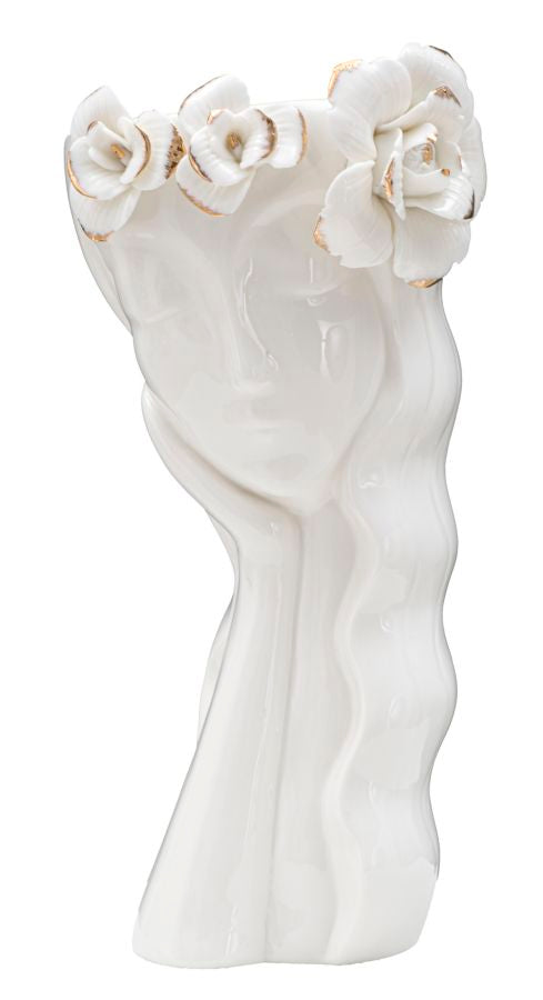 Vaso Woman Cute 14,8x13x29 cm Porcellana Bianco e Oro-1