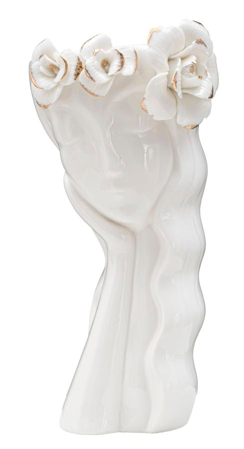 acquista Frau süße Vase 14,8x13x29 cm Weiß und Gold Porzellan