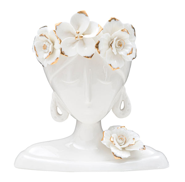 Vase Frau Junge 21,7x14x21 cm Weißes und goldenes Porzellan acquista