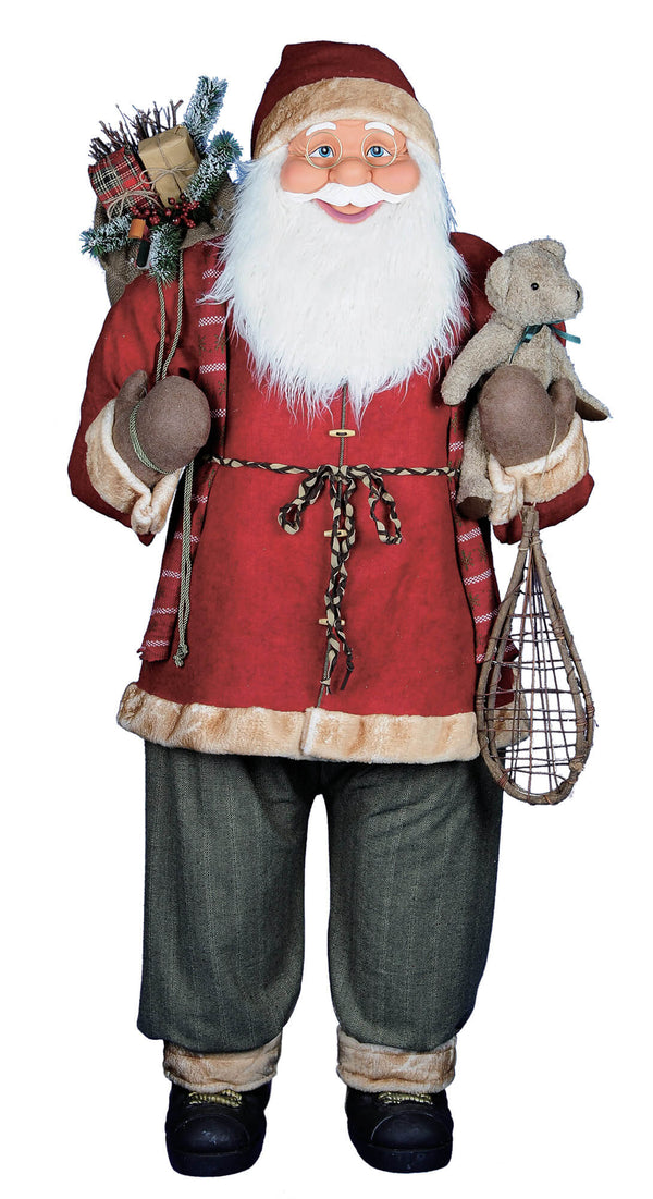 sconto Pupazzo Babbo Natale H180 cm con Doni Orso e Racchettoni Rosso e Grigio