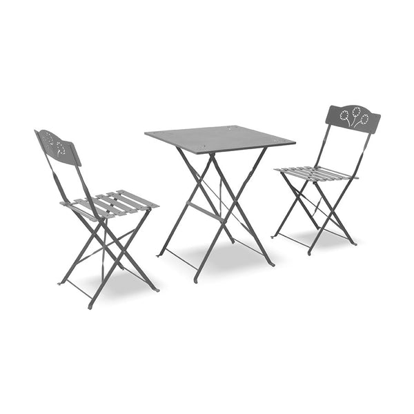 sconto Zusammenklappbares Gartenset aus Eisen mit Tisch und 2 Taddei Bistro-Stühlen in Anthrazit