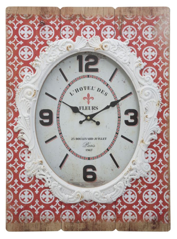 Glänzende Uhr 42x7,5x58 cm MDF und rotes und weißes Glas sconto