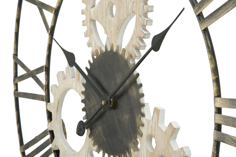 Orologio da Muro Ingranaggi Ø70x4,5 cm in Ferro e MDF Nero-4