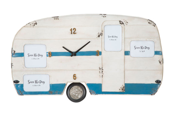 online Caravan Wanduhr 79x3,50x46,50 cm in Weiß und Blau Eisen
