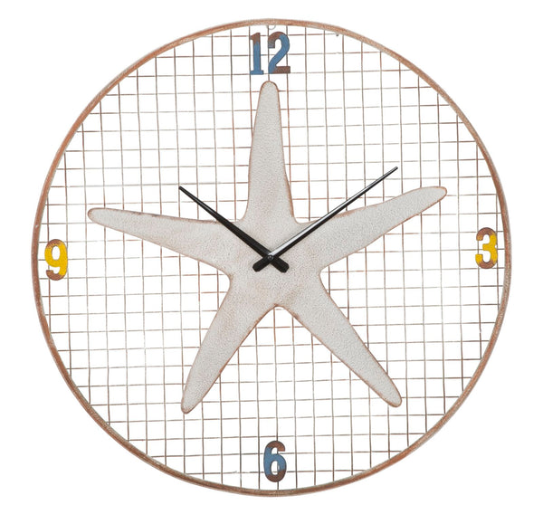 Seestern-Wanduhr Ø57x3,5 cm aus weißem Eisen acquista