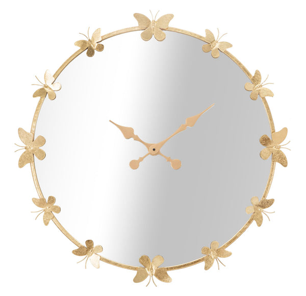 sconto Glam Butterfly Clock Ø75x4,5 Spiegel Ø64 cm in Iron Gold