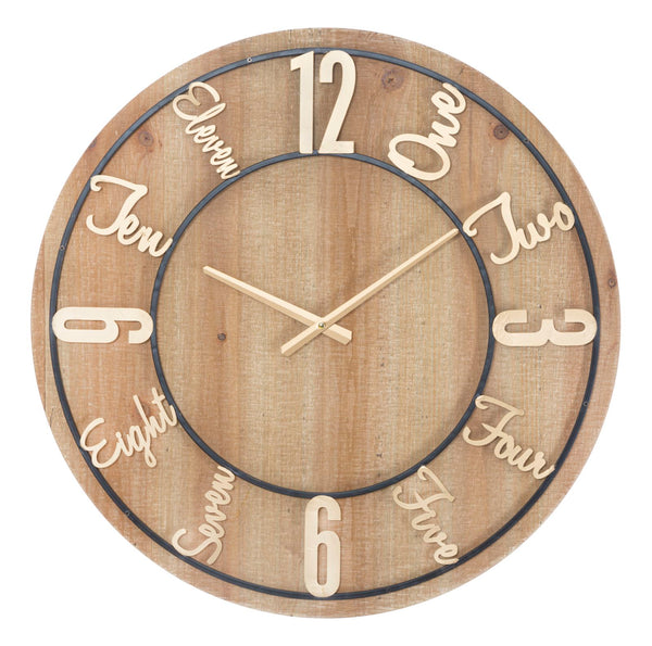 Wanduhr Holz Ø60x5 cm MDF und Eisen in Gold und Schwarz online