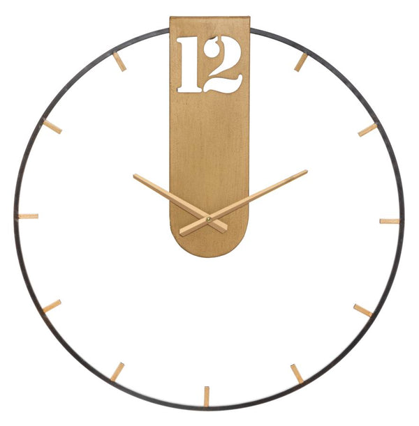 Oroy Wanduhr Ø60x4,5 cm in Gold und schwarzem Eisen prezzo