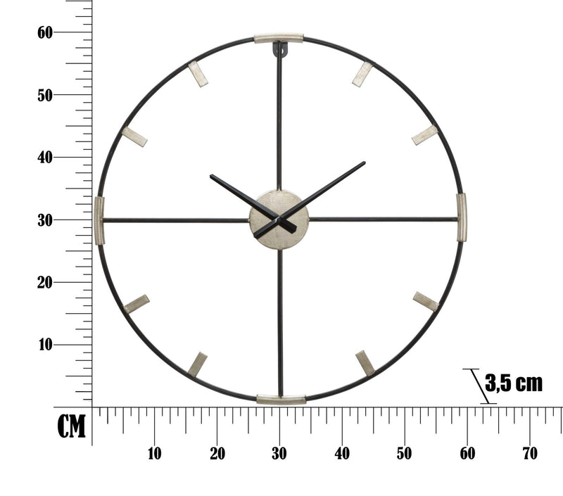 Orologio da Muro Sticky Ø60x3,5 cm in Ferro Nero e Argento-6